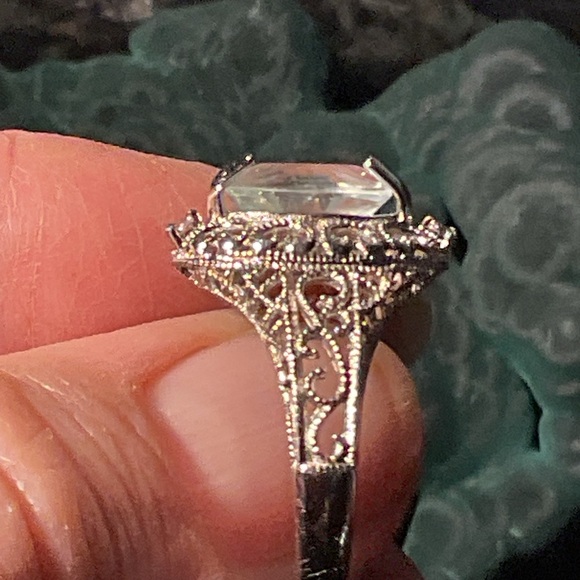 Aquamarine Coffin Cut .925 Silver Filigree Ring - Picture 3 of 6